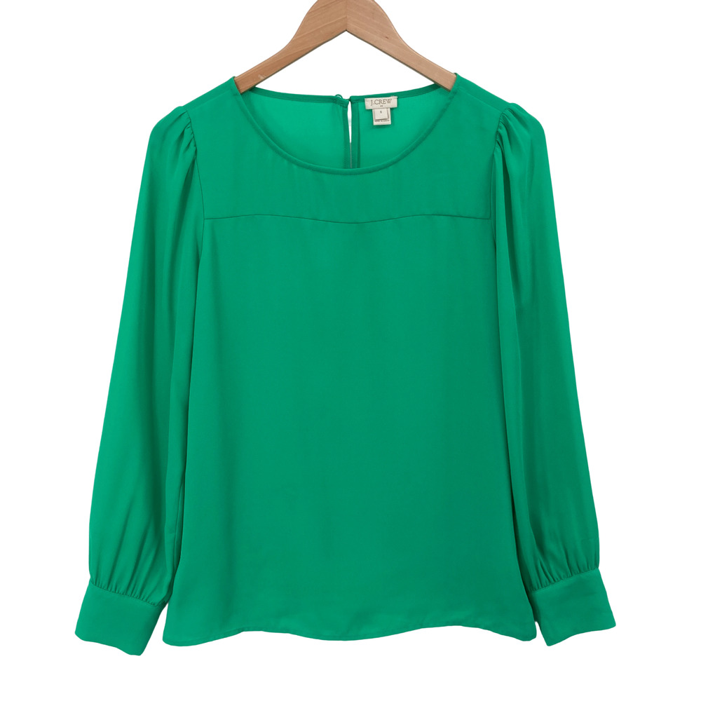 J.Crew Green Blouse Top Small Women's Long Sleeve Puff Sleeve Career Office